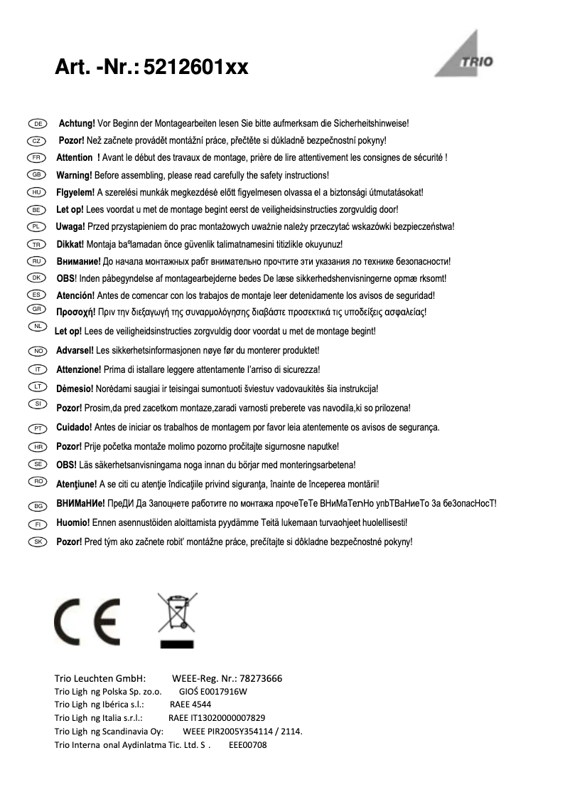 Page n°1 - Manuel utilisateur Trio Lighting Rico