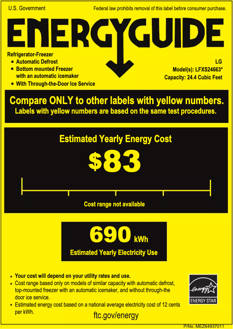 Page 1 de la notice Label énergétique LG LFXS24663