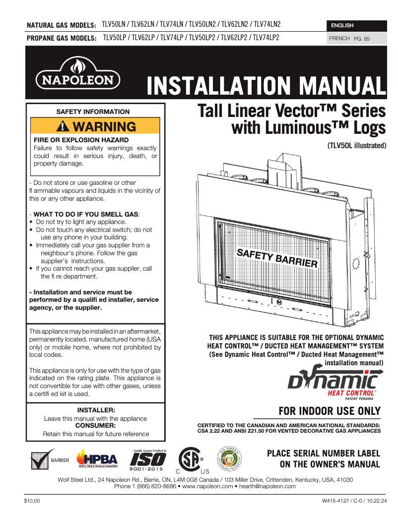 Página 1 del manual Manual de usuario Napoleon Vector 74