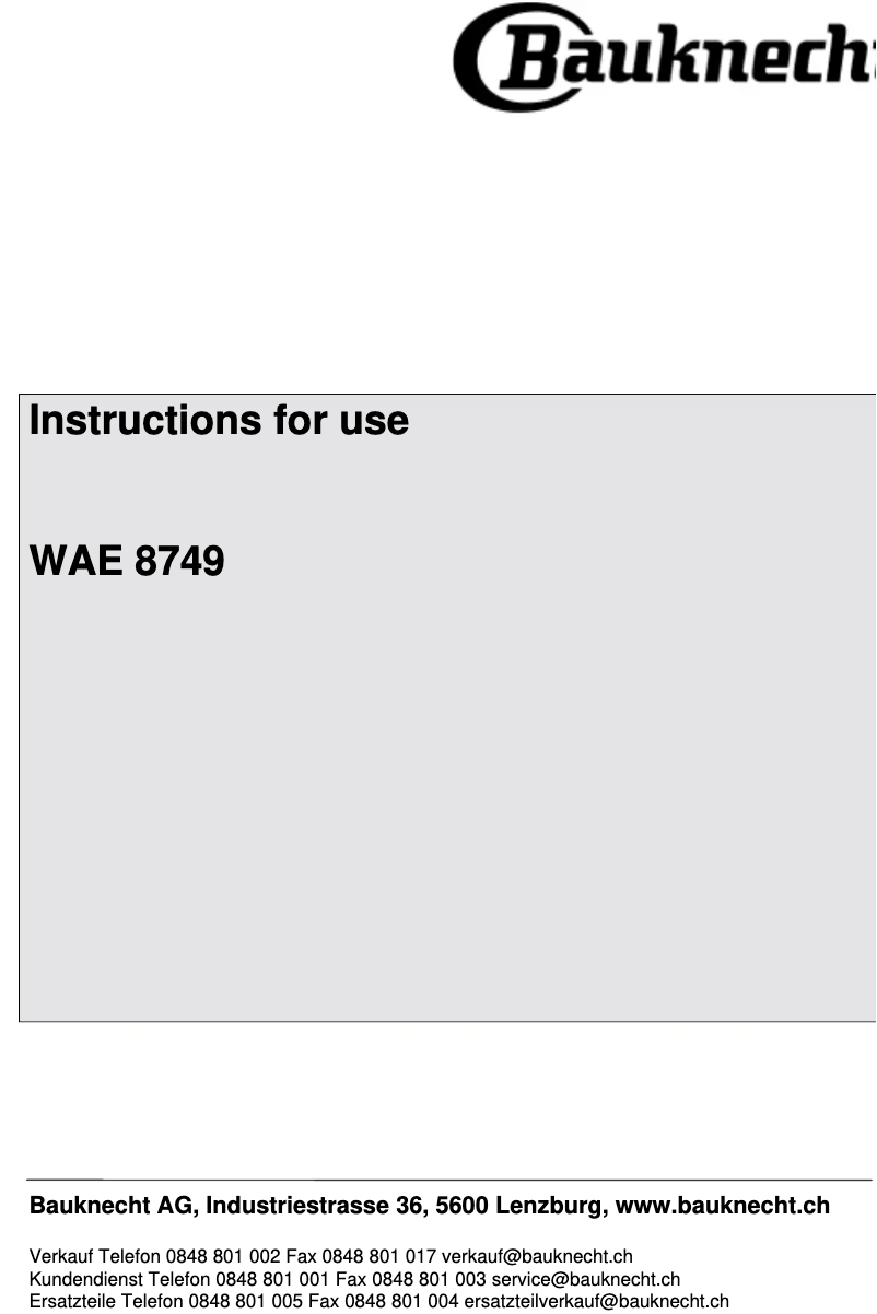 Page 1 de la notice Manuel utilisateur Bauknecht WAE 8749