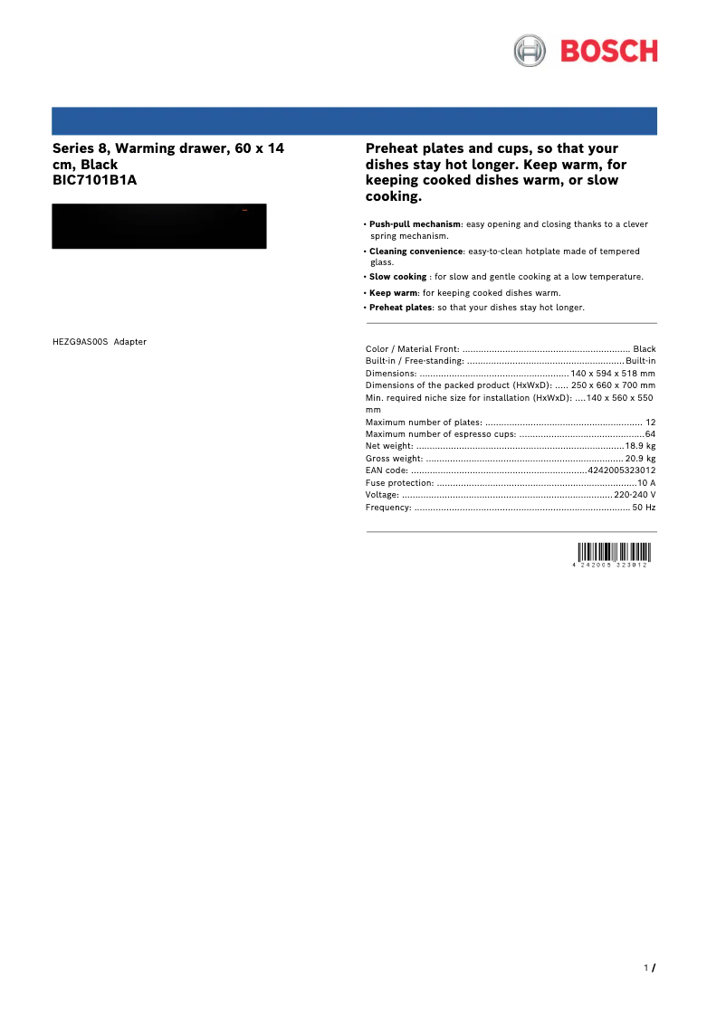 Página 1 del manual Ficha técnica Bosch BIC7101B1A