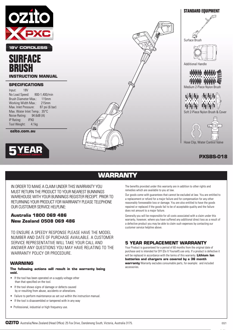 Page n°1 - Manuel utilisateur Ozito PXSBK-418