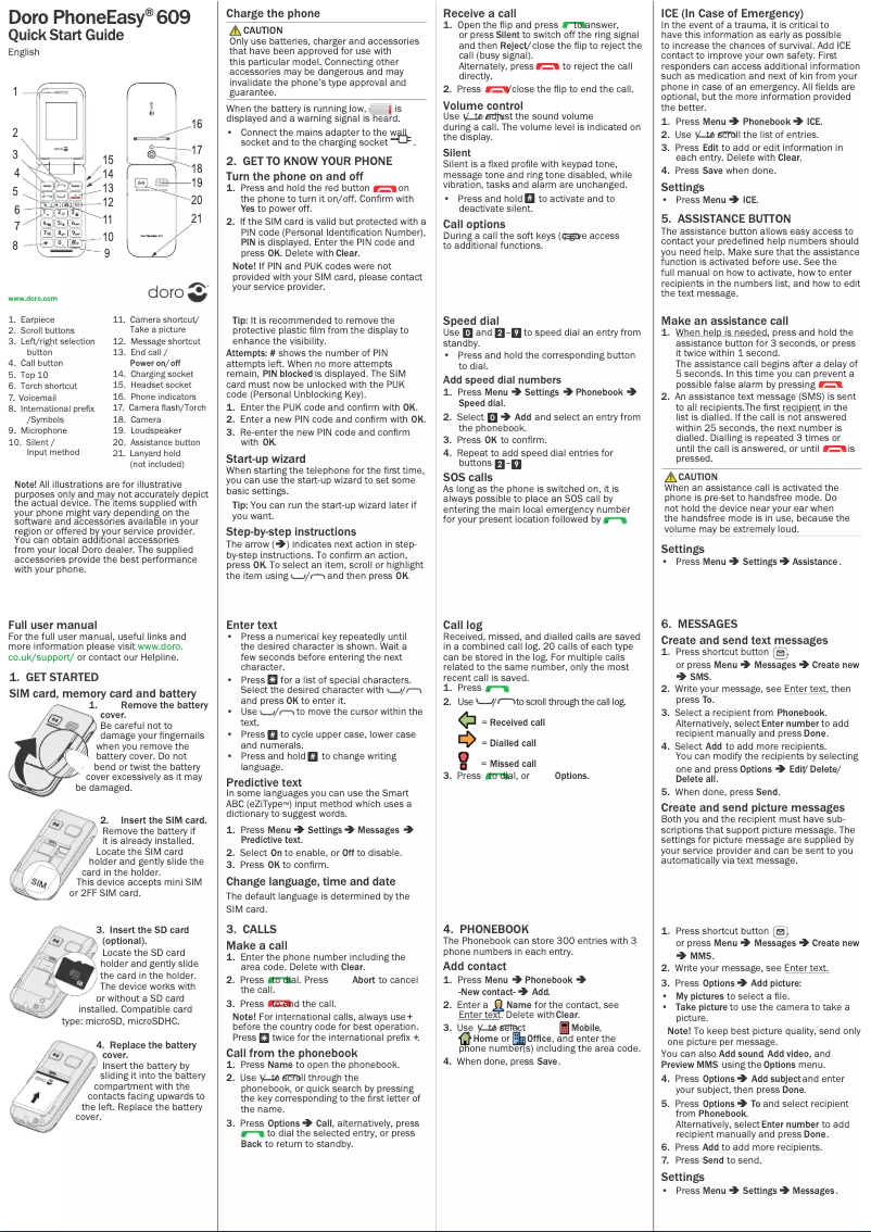 Page 1 de la notice Manuel utilisateur Doro PhoneEasy 609