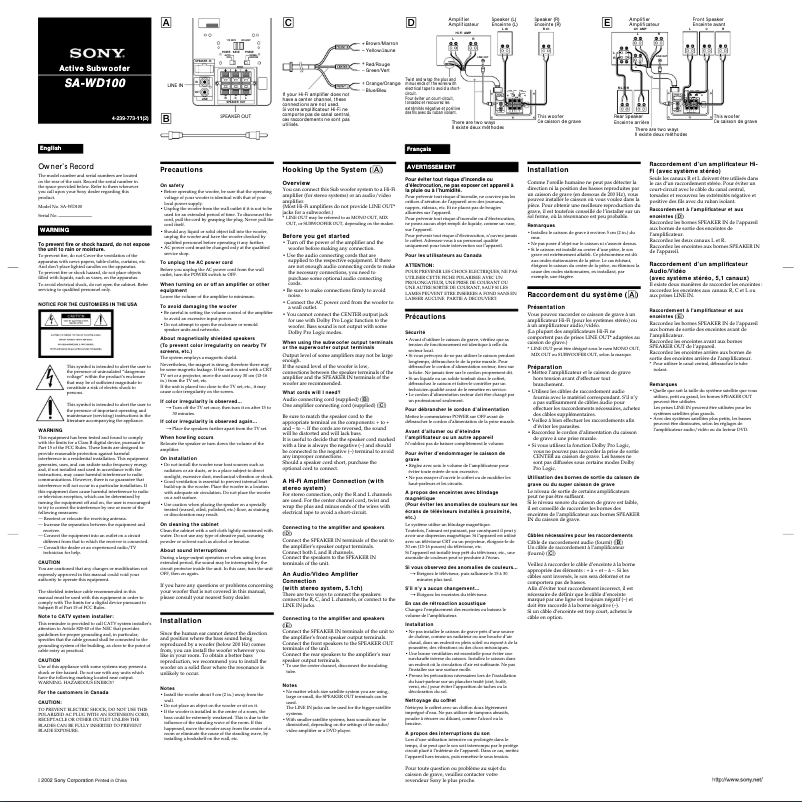Page n°1 - Manuel utilisateur Sony SA-WD100