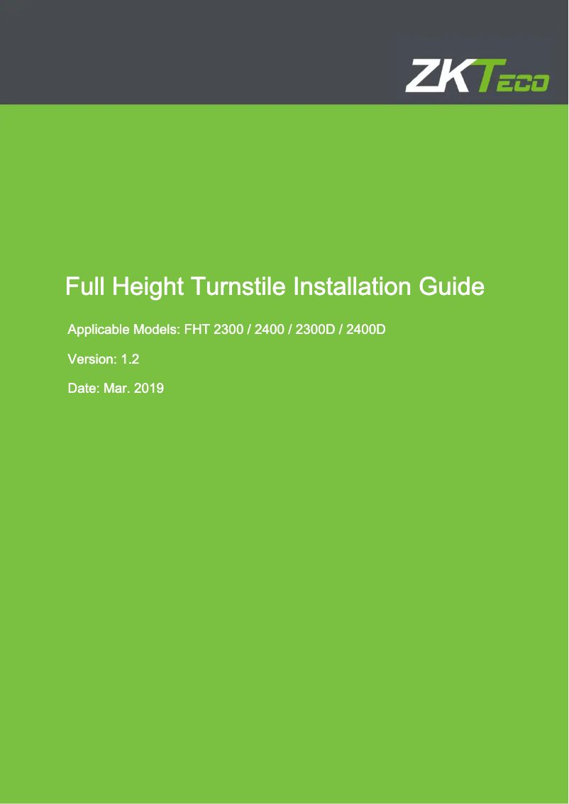 Page 1 de la notice Guide d'installation ZKTeco FHT2300