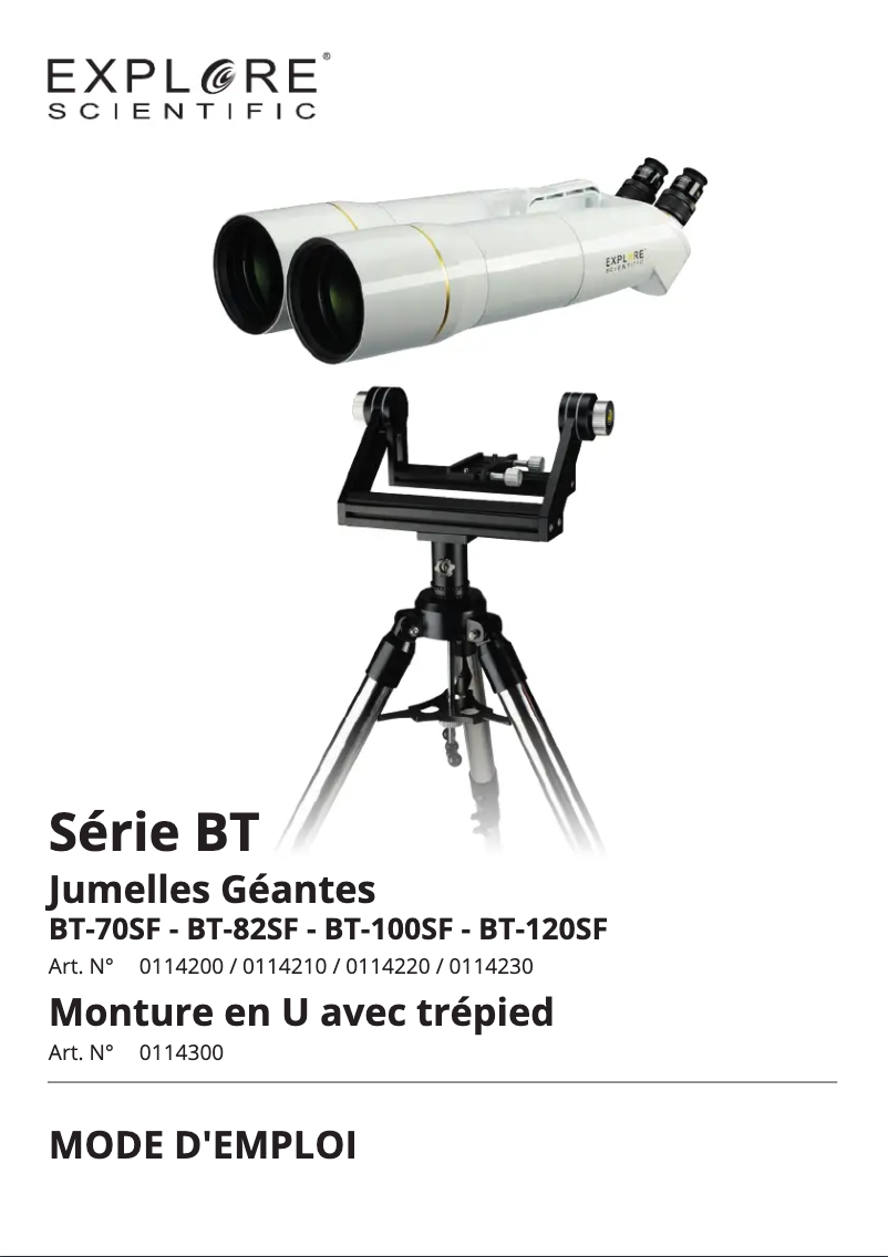 Page 1 de la notice Manuel utilisateur Explore Scientific BT-82SF