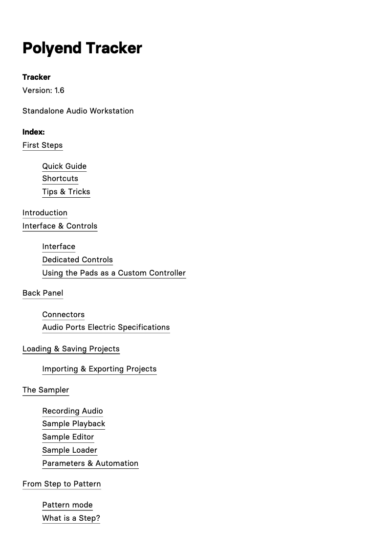 Page 1 de la notice Manuel utilisateur Polyend Tracker