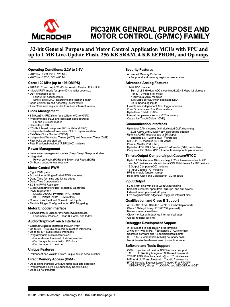 Page 1 de la notice Manuel utilisateur Microchip PIC32MK1024MCF064