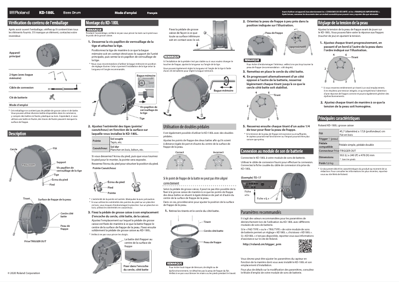 Page n°1 - Manuel utilisateur Roland KD-180L