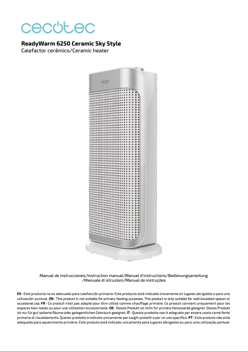 Page 1 of the manual User Manual Cecotec Ready Warm 6250 Ceramic Sky Style