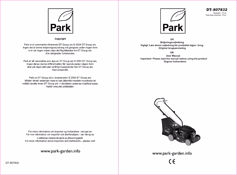 Page 1 de la notice Manuel utilisateur Park DT-807832