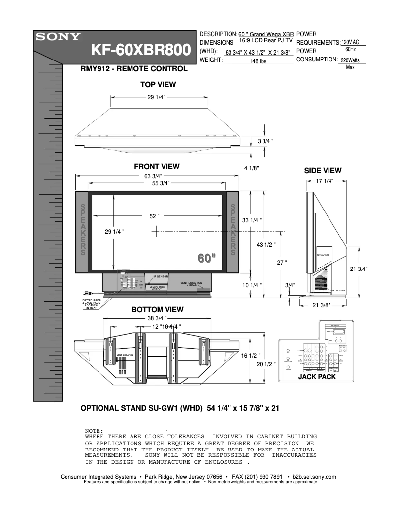 Page n°1 - Guide d'installation Sony KF-60XBR800