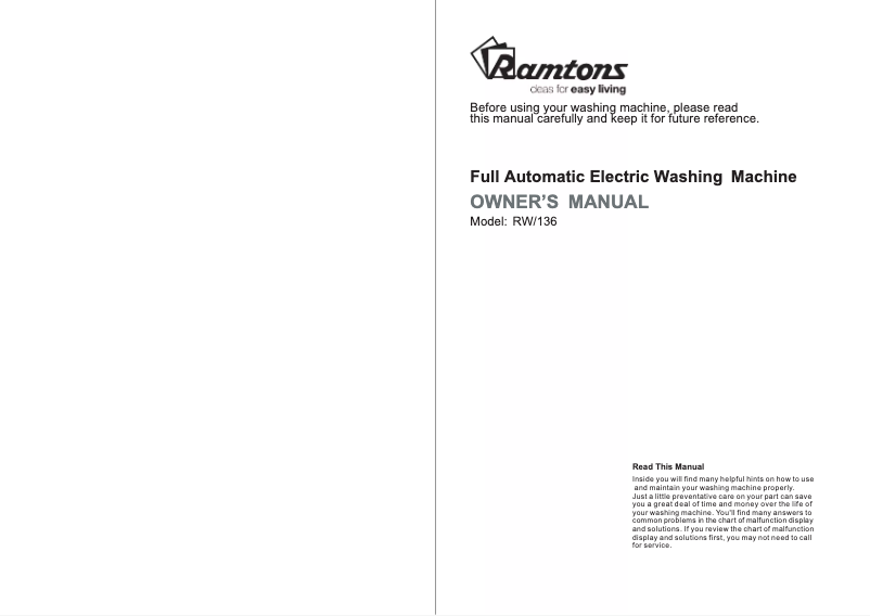 Page n°1 - Manuel utilisateur Ramtons RW/136