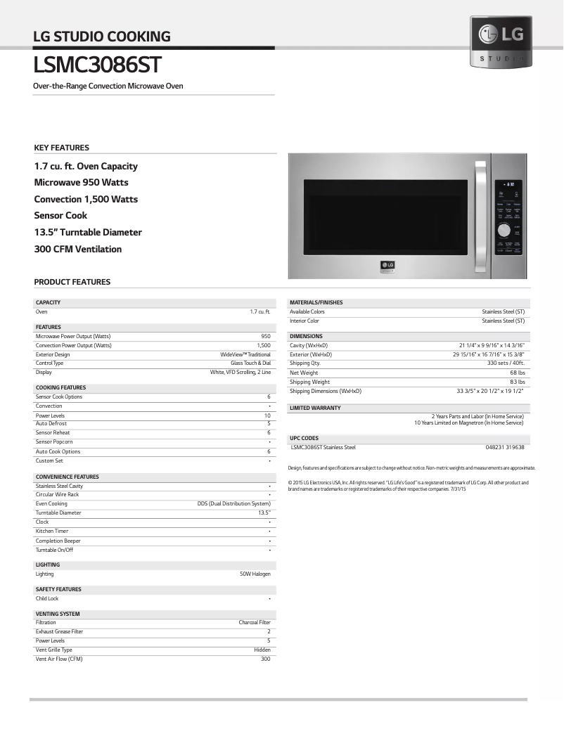 Page 1 de la notice Fiche technique LG LSMC3086ST