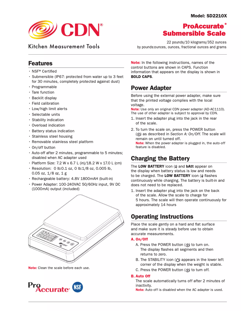 Page n°1 - Manuel utilisateur CDN SD2210X