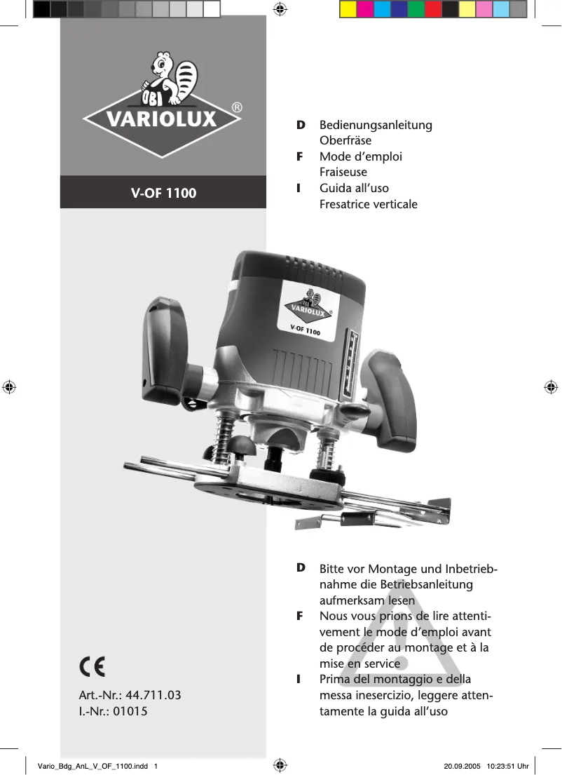 Page n°1 - Manuel utilisateur Variolux V-OF 1100