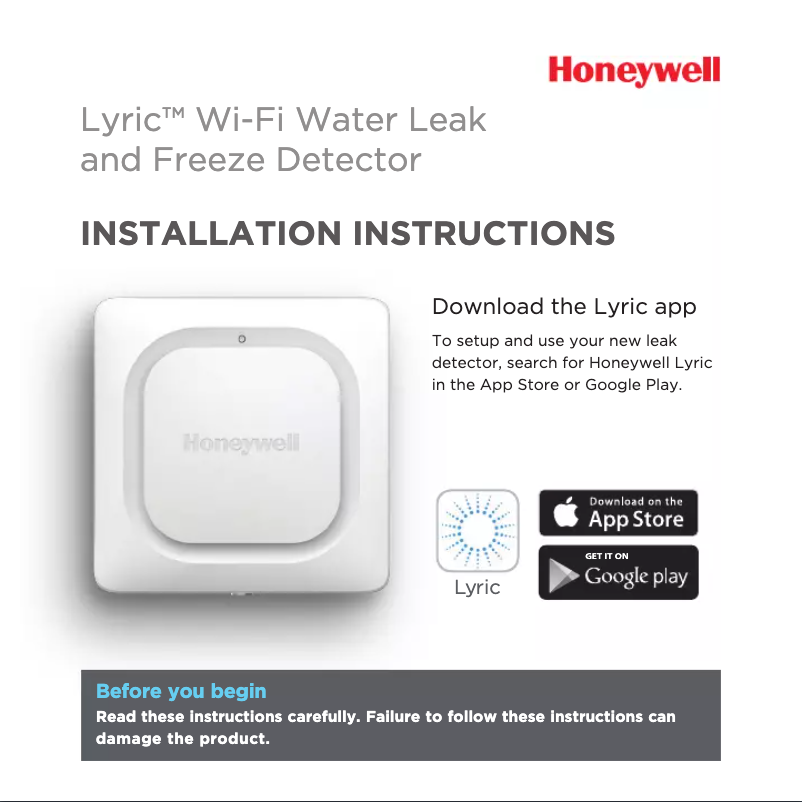 Page 1 de la notice Guide d'installation Honeywell Lyric