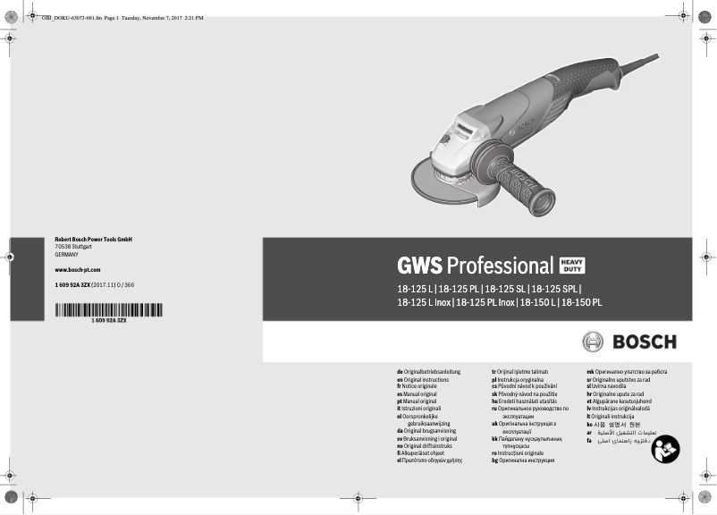 Page n°1 - Manuel utilisateur Bosch GWS 18-125 L Professional