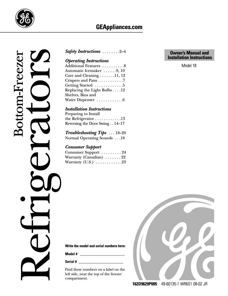 Image de la première page du manuel de l'appareil GBS18HBMCC