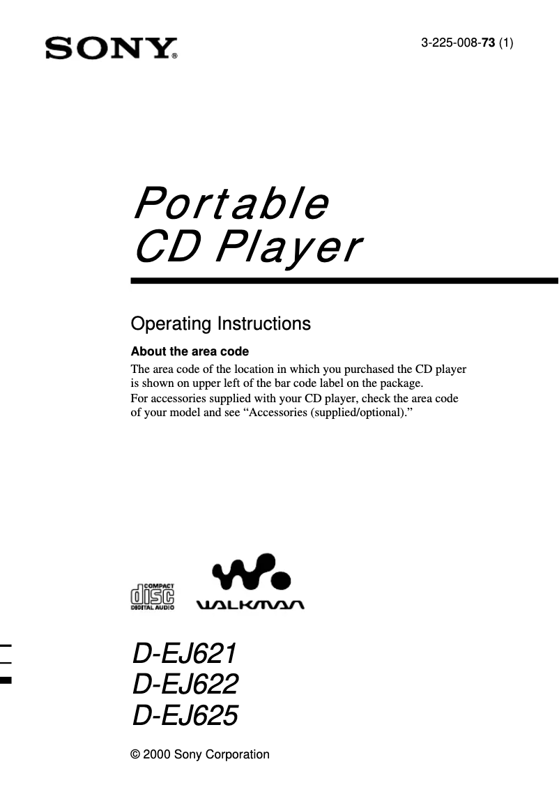 Image de la première page du manuel de l'appareil Discman D-EJ622