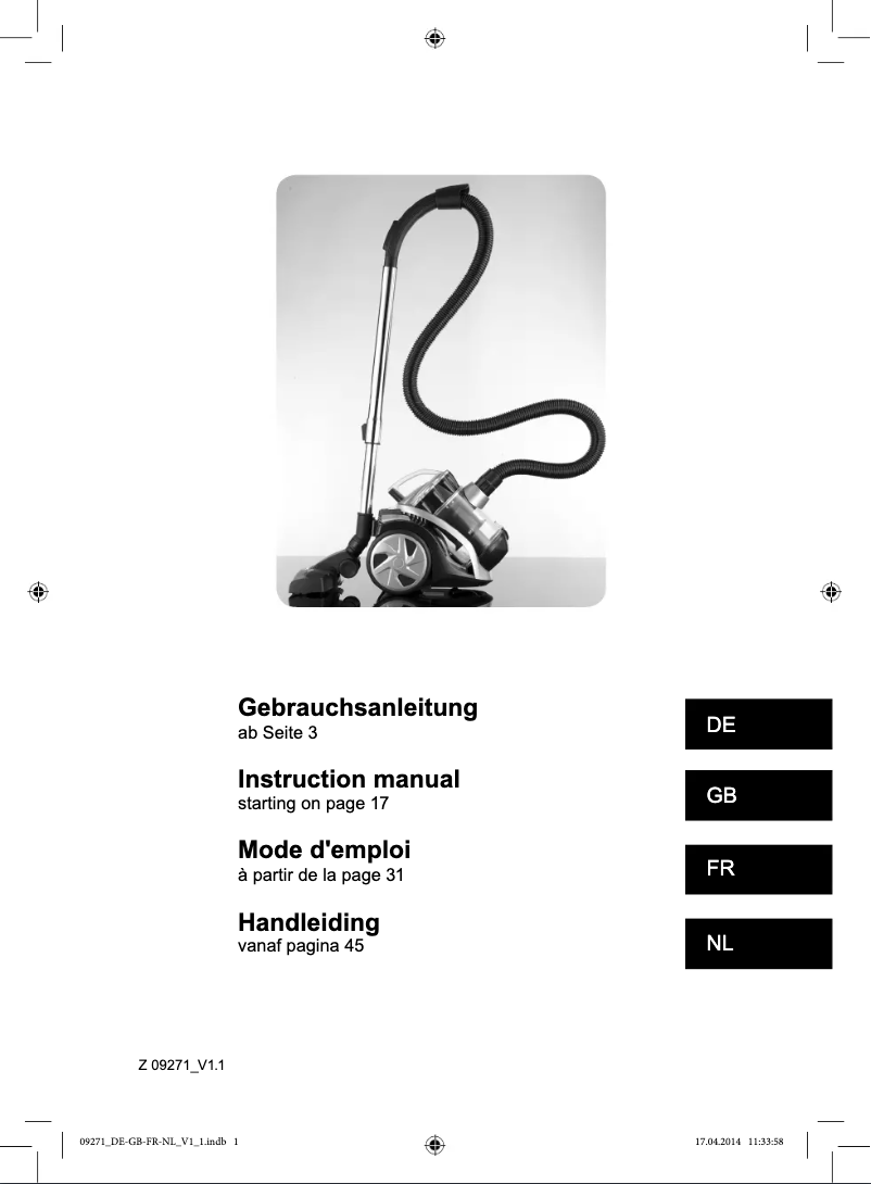Page n°1 - Manuel utilisateur Cleanmaxx Z 09271