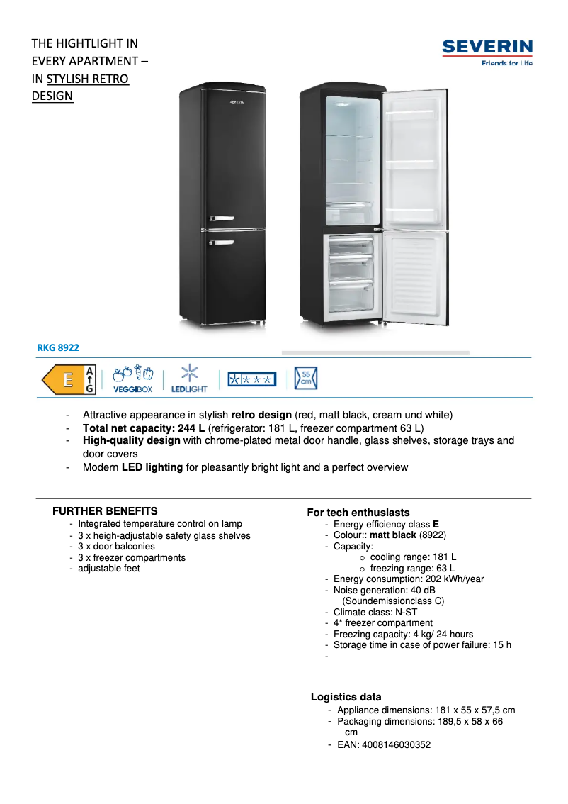 Página 1 del manual Ficha técnica Severin RKG 8922