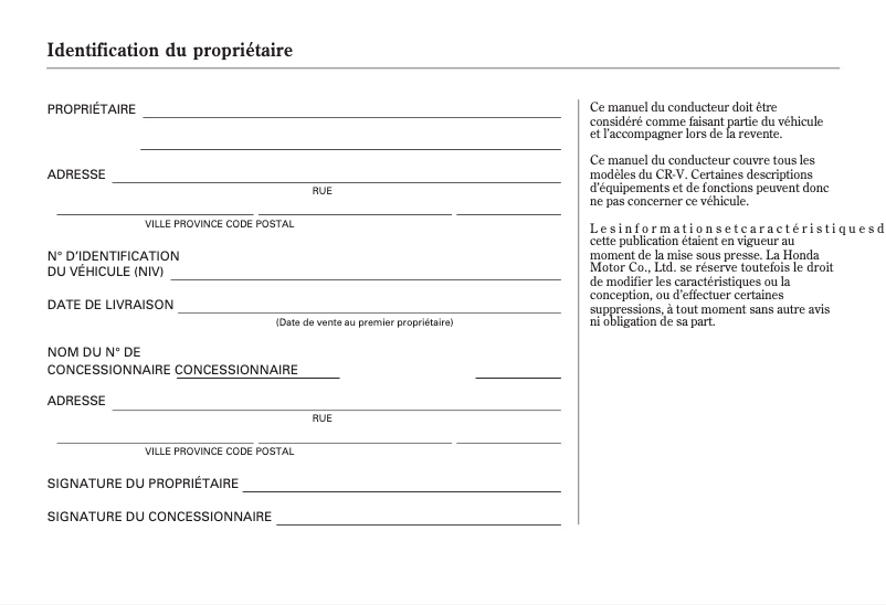 Page 1 de la notice Manuel utilisateur Honda CR-V (2007)