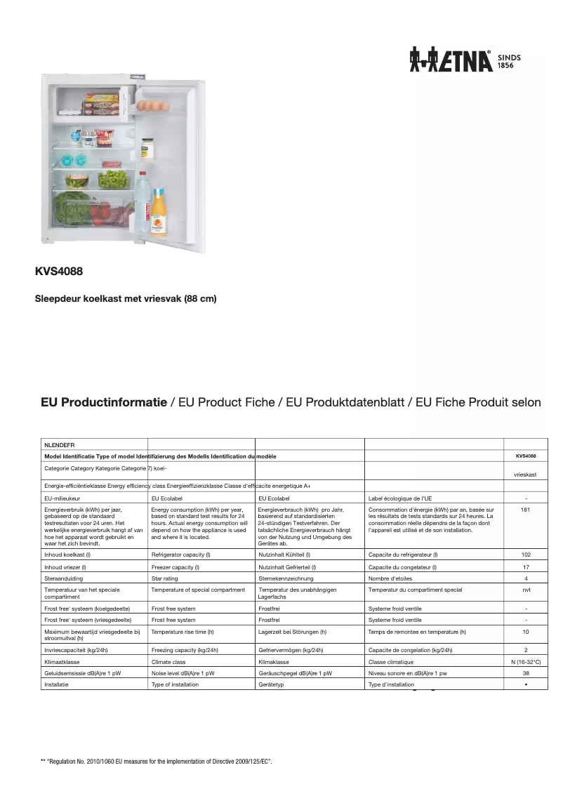 Page n°1 - Fiche technique Etna KVS4088