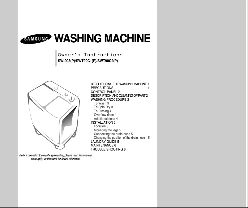 Page 1 de la notice Manuel utilisateur Samsung SWT90C1P