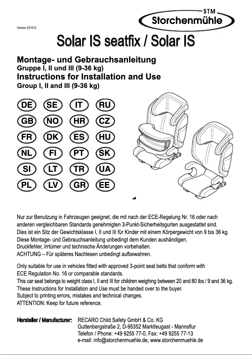 Page 1 de la notice Manuel utilisateur Storchenmuhle Solar IS