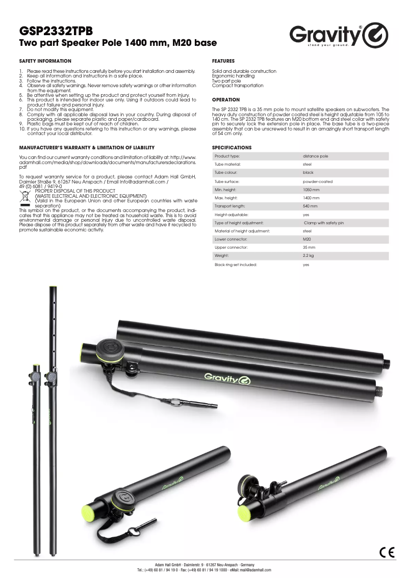 Page 1 de la notice Manuel utilisateur Gravity GSP2332TPB