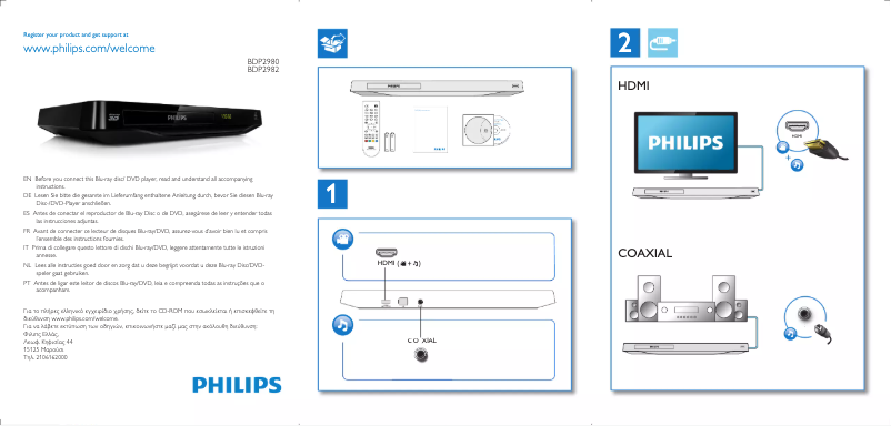 Page n°1 - Guide de démarrage rapide Philips BDP2980