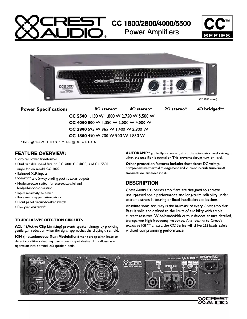 Page 1 de la notice Fiche technique Crest Audio CC 4000
