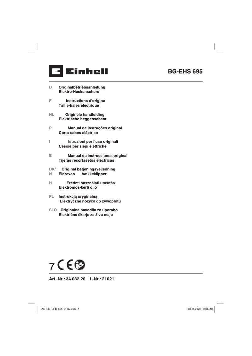 Page n°1 - Manuel utilisateur Einhell BG-EHS 695