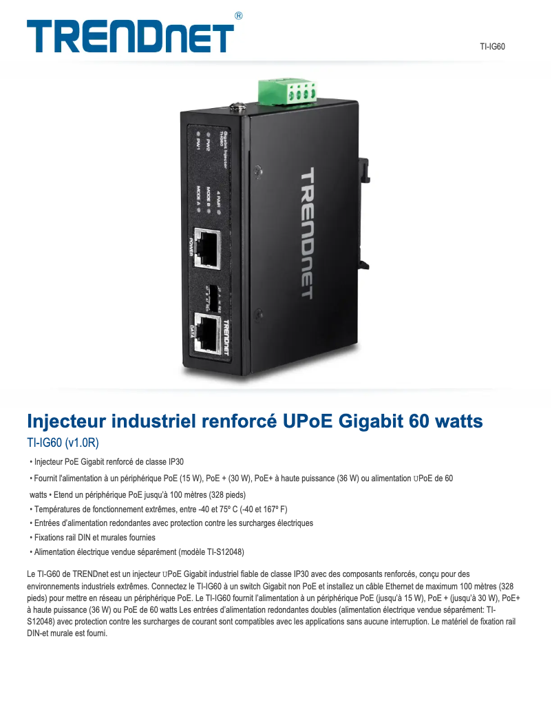 Page 1 de la notice Fiche technique TRENDnet TI-IG60
