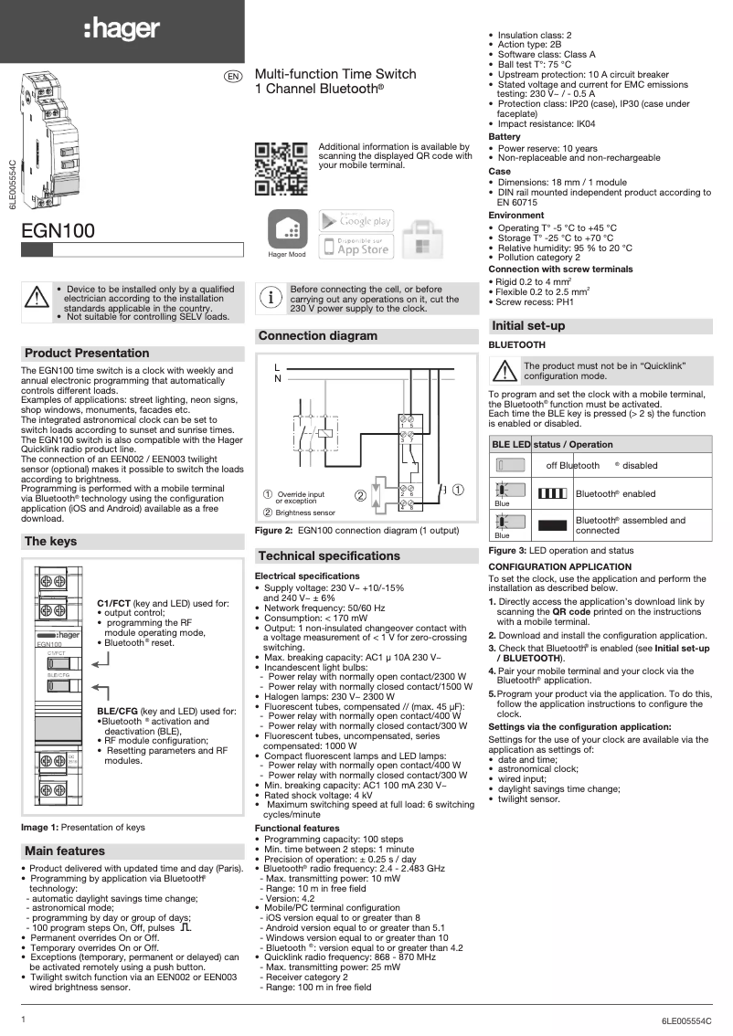 Page 1 de la notice Instructions / montage Hager EGK101