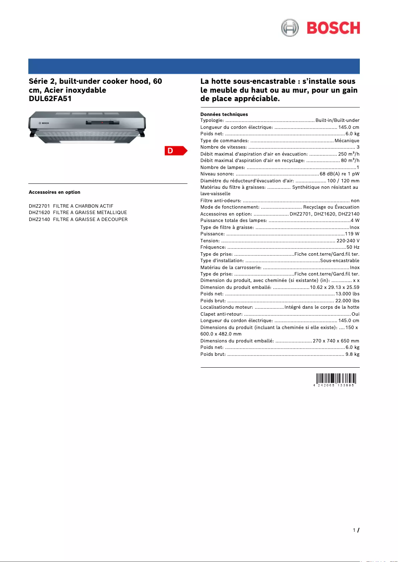 Image de la première page du manuel de l'appareil DUL62FA51