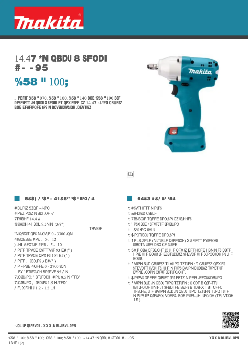 Page 1 de la notice Fiche technique Makita DTWA100Z