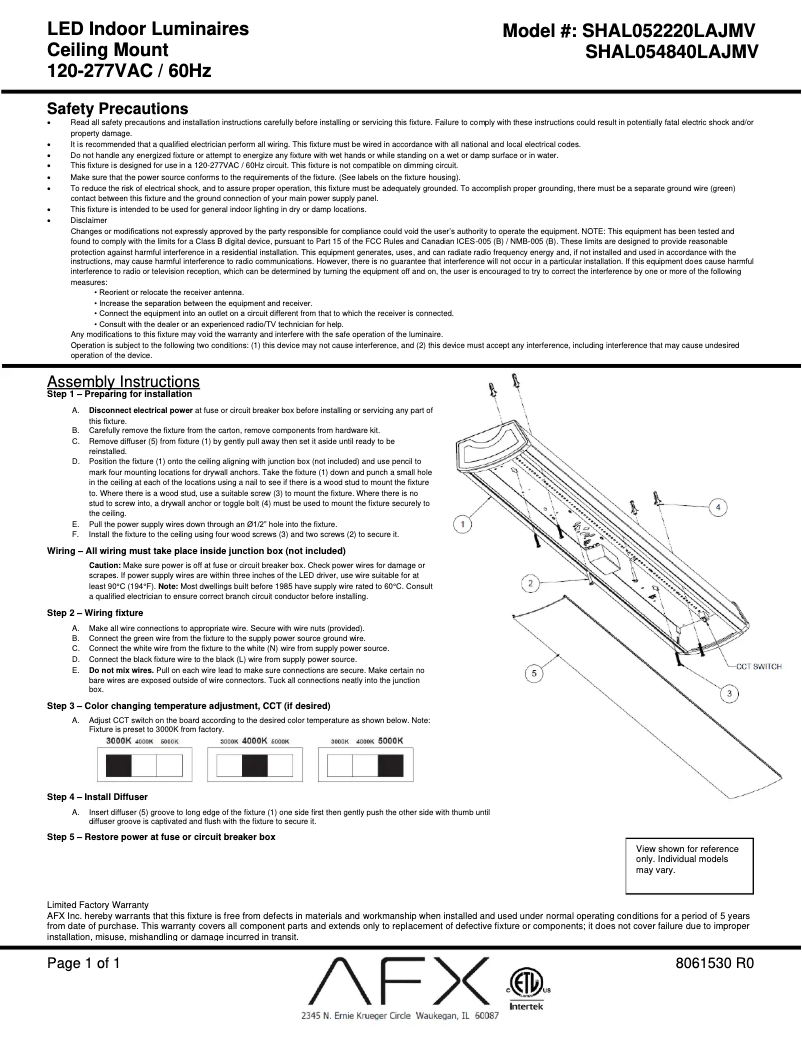 Page n°1 - Manuel utilisateur AFX Shaw SHAL054840LAJMV