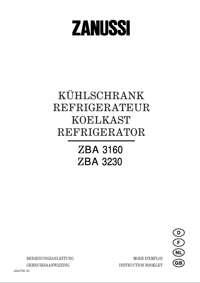 Image de la première page du manuel de l'appareil ZBA3160