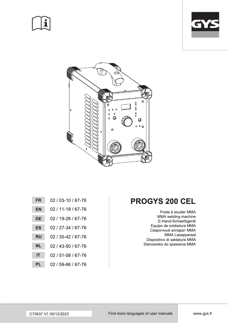 Page n°1 - Manuel utilisateur GYS PROGYS 200 CEL
