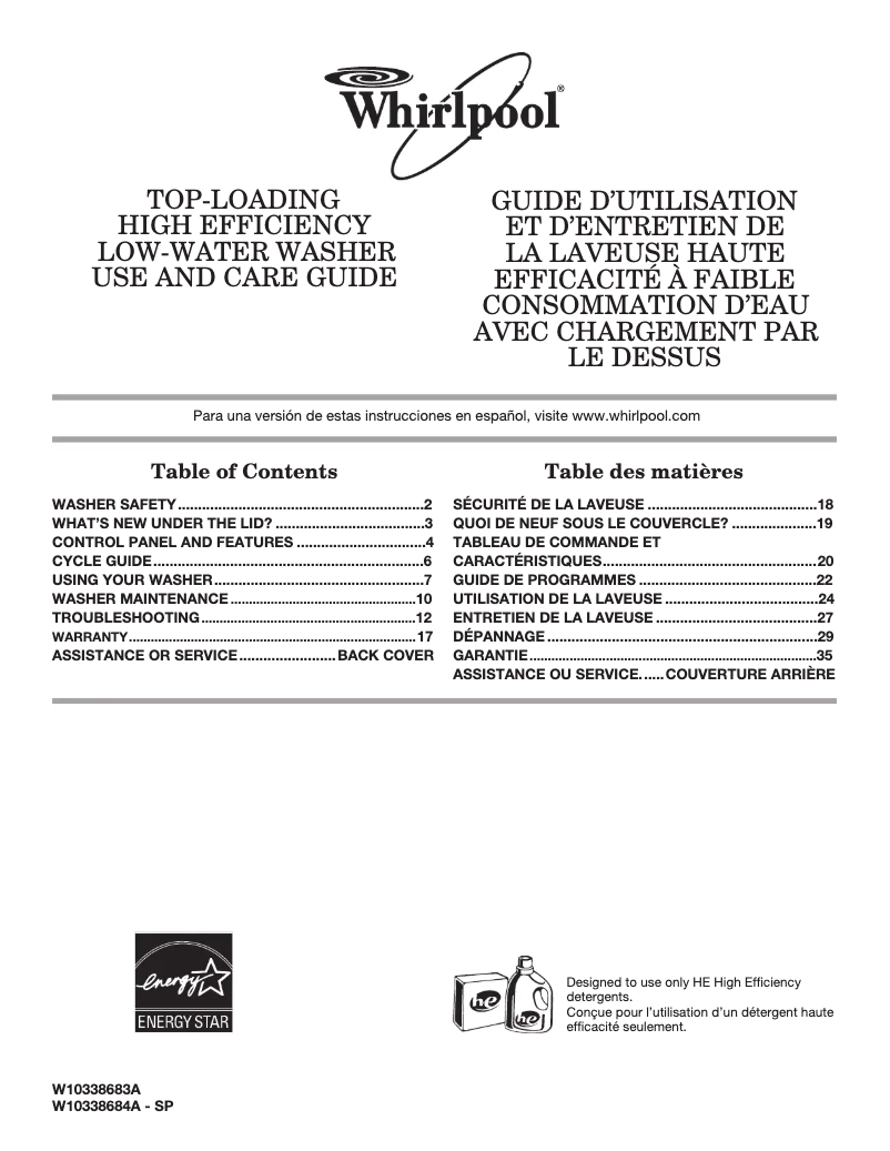 Page n°1 - Manuel utilisateur Whirlpool WTW4950XW