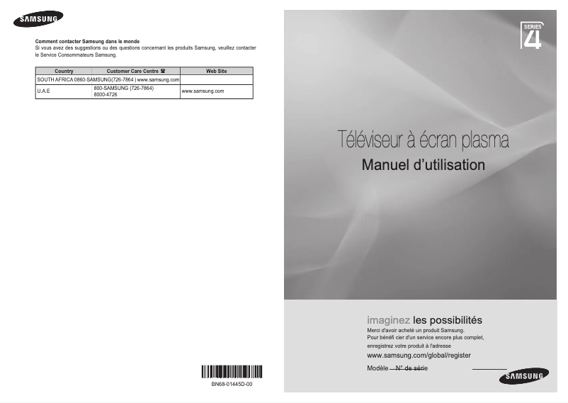 Page 1 de la notice Manuel utilisateur Samsung PS42A450P1