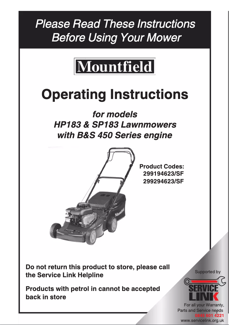 Page 1 of the manual User Manual Mountfield HP183