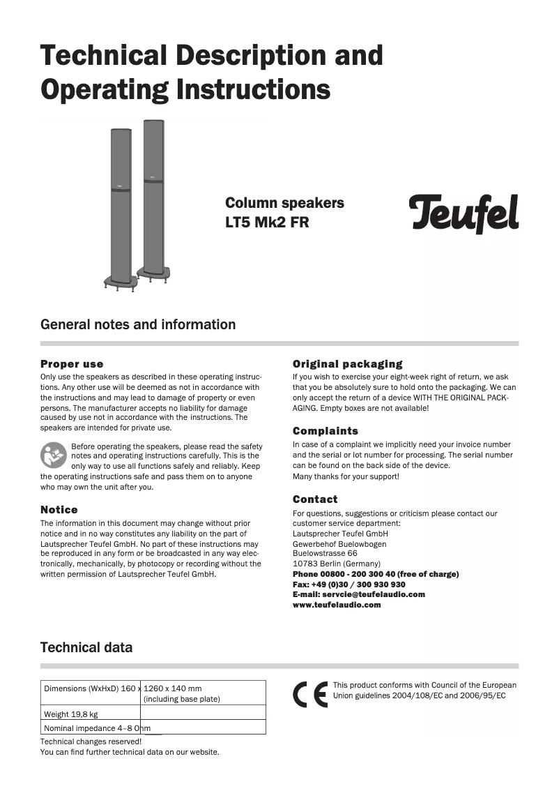 Page 1 de la notice Manuel utilisateur Teufel LT5 Mk2 FR