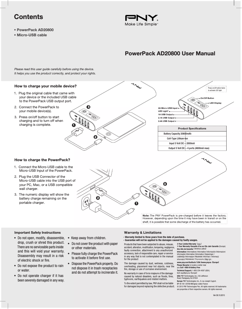 Página 1 del manual Manual de usuario PNY PowerPack AD20800