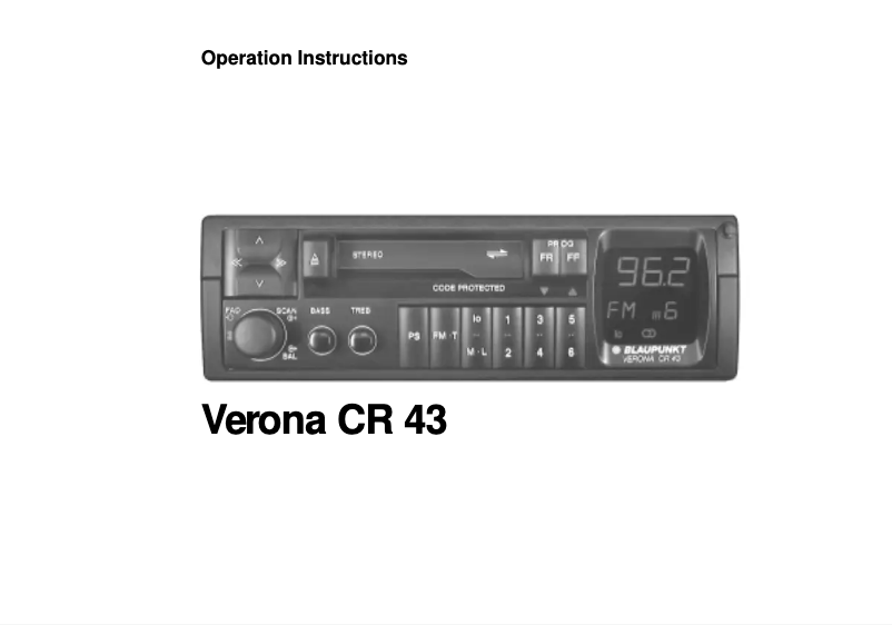 Page 1 de la notice Manuel utilisateur Blaupunkt Verona CR 43