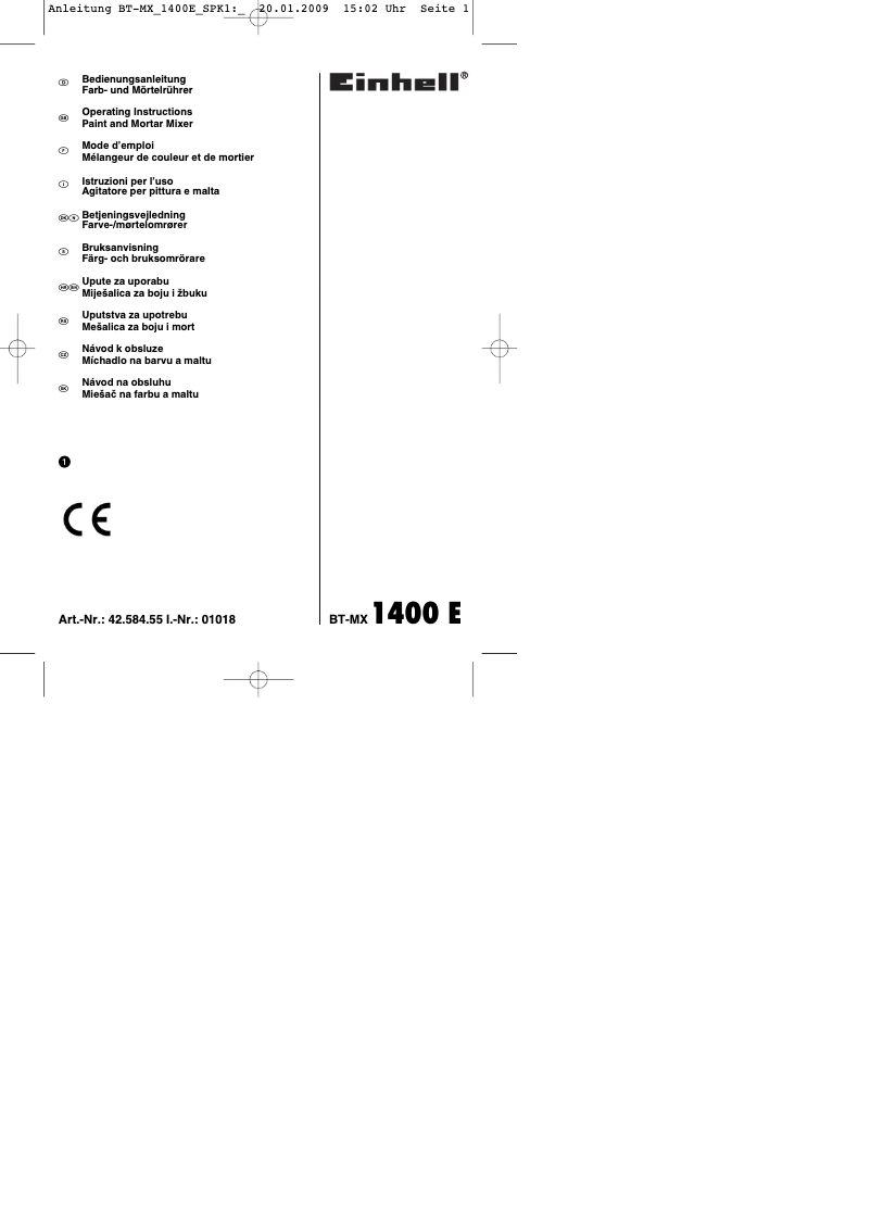 Page 1 de la notice Mode d'emploi Einhell BT-MX 1400 E