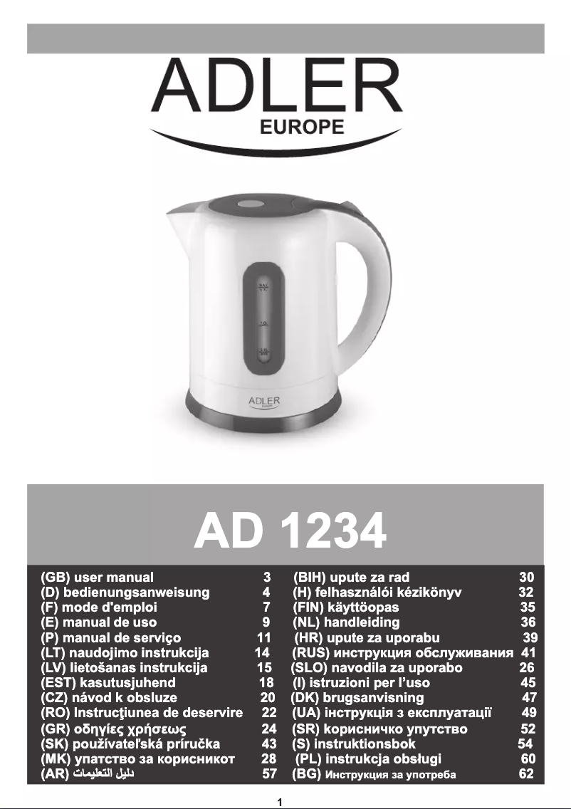 Page 1 de la notice Manuel utilisateur Adler AD 1234