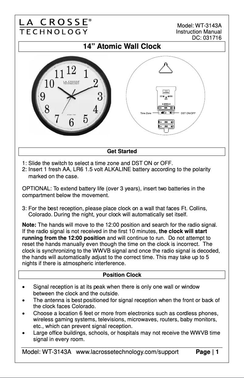 Image de la première page du manuel de l'appareil WT-3143AX1